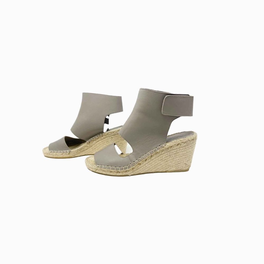 Vince Spencer Gray Leather Espadrille Wedge Sandals Size 7